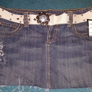 Blue jean skirt with flowers & a coy fish